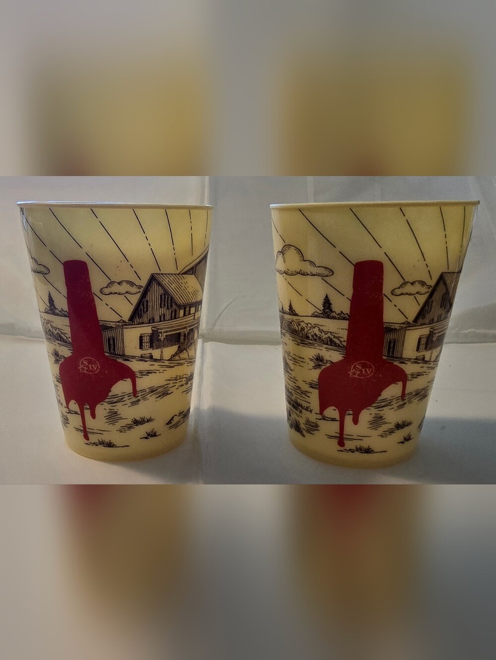 Maker's Mark Distillery Advertising Cup Reusable Beige Red Black Set of 2